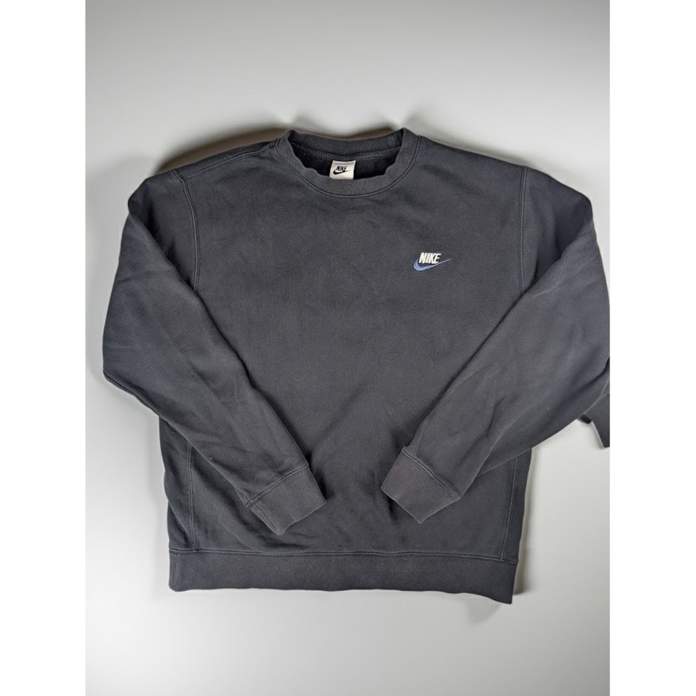Nike Men's Crewneck Sweatshirt Embroidered Logo Black Fleece Pullover Medium